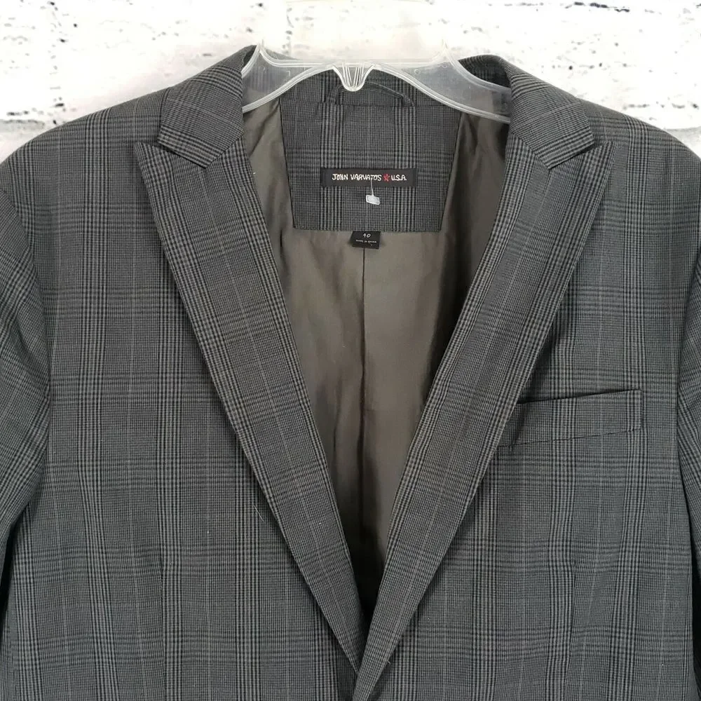 John Varvatos USA Gray Plaid 2 Button Blazer Jacket Mens Size 40 Workwear cotton